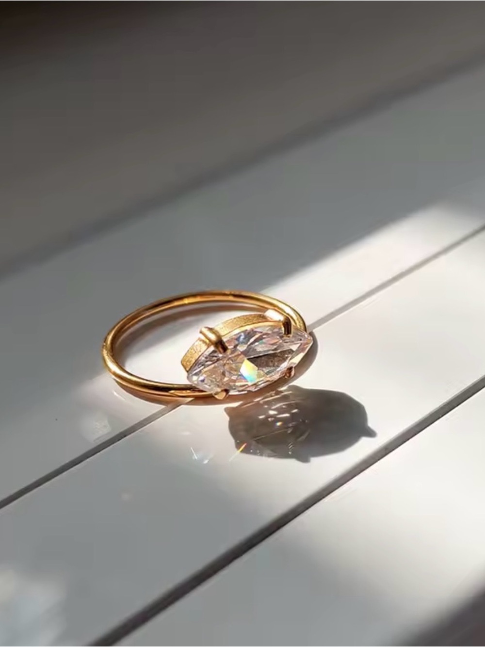 Gold Marquise Cubic Zirconia Ring - Elegant Women’s Fashion Band